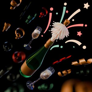 3D New Year Champagne