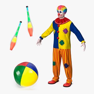 Adult Clown with Circus Equipment Collection 3D model