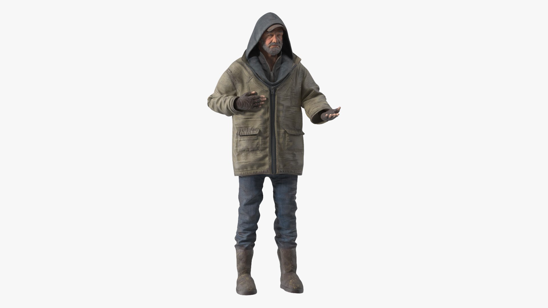 Homeless Old Man Rigged for Cinema 4D 3D model preview