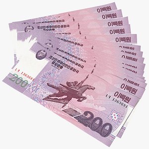 Fan Shaped North Korea 200 Won Banknotes 3D model