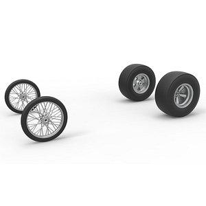 3D Wheel set of Vintage Front engine dragster Version 4 Scale 1 to 25