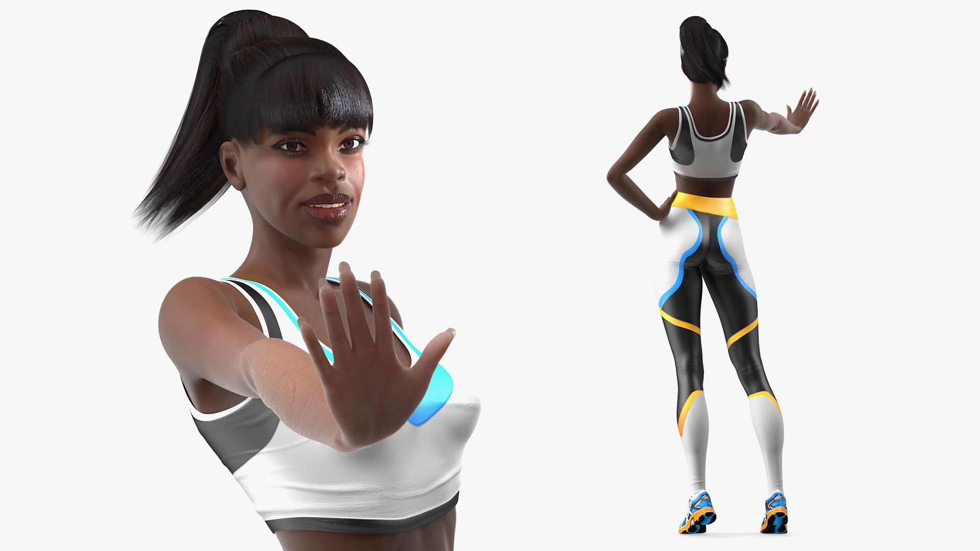 Dark Skin Fitness Woman Rigged for Modo 3D model preview