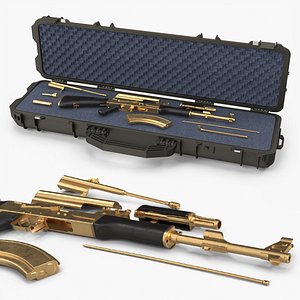 Disassembled Gold AK 47 in Hard Case
