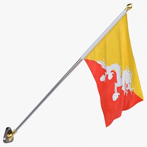 3D Bhutan Cloth Flag Wall Mount Animated Loop