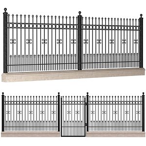 3D Fence in classic style with wrought iron railing
