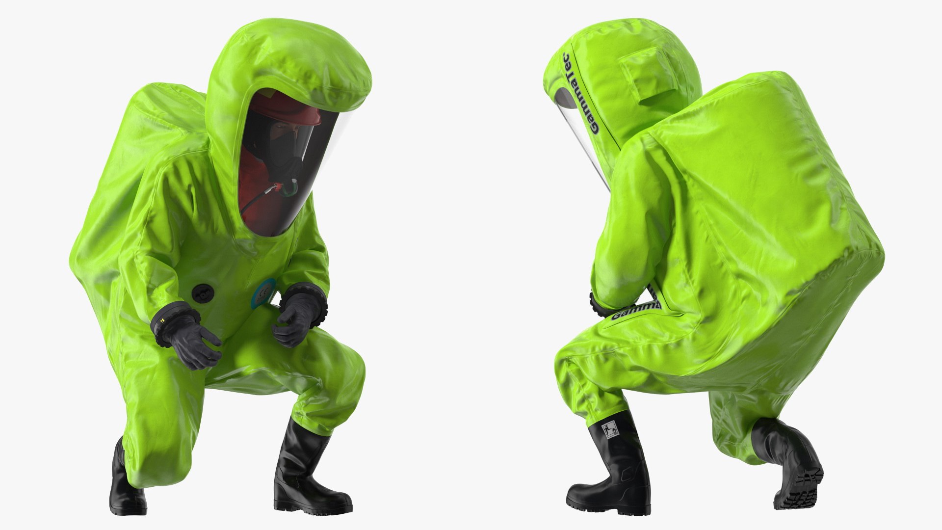 Heavy Duty Chemical Protective Suit Squat Pose Green 3D model preview
