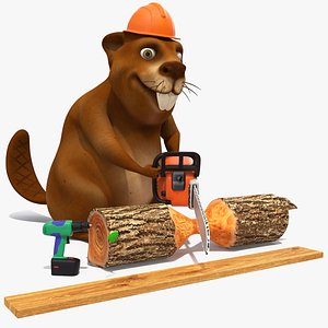 3D Cartoon Beaver with Tools Set Rigged for Cinema 4D model
