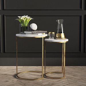 Round Nesting Side Tables Set - MarbleAntique Brass