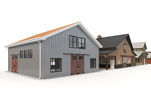 Set of houses hangars sheds barns