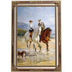 Classic painting wooden frame mat depicting horseback ride 3D model