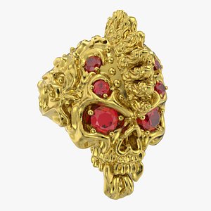 3D Badass Gothic Punk Skull Ring With Gems CAD Design-GP34-GS 3D PRINTED MODEL model