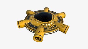 Alien Spaceship UFO J08 Yellow Dirt - Sci Fi Spacecraft Design 3D