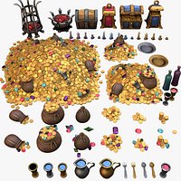 Pile of Gold Treasure Precious Stones Coins Chests Pack