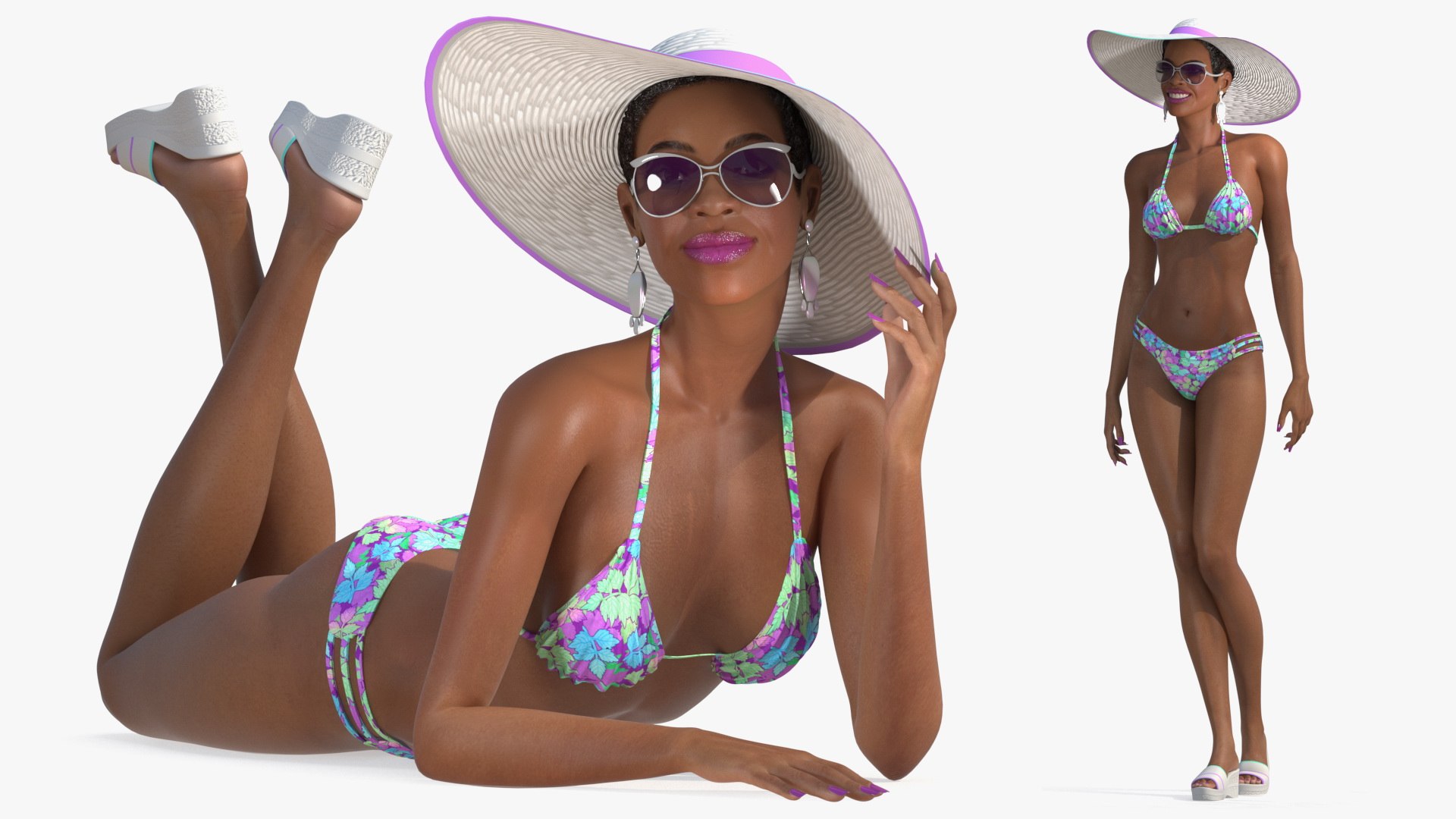 Light Skinned Bikini Woman Rigged for Cinema 4D 3D model preview