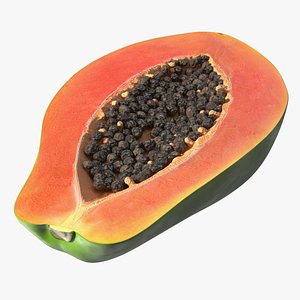 Half Papaya Fruit Green 3D model