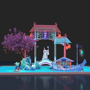 Chinese style commercial layout garden party 3D model