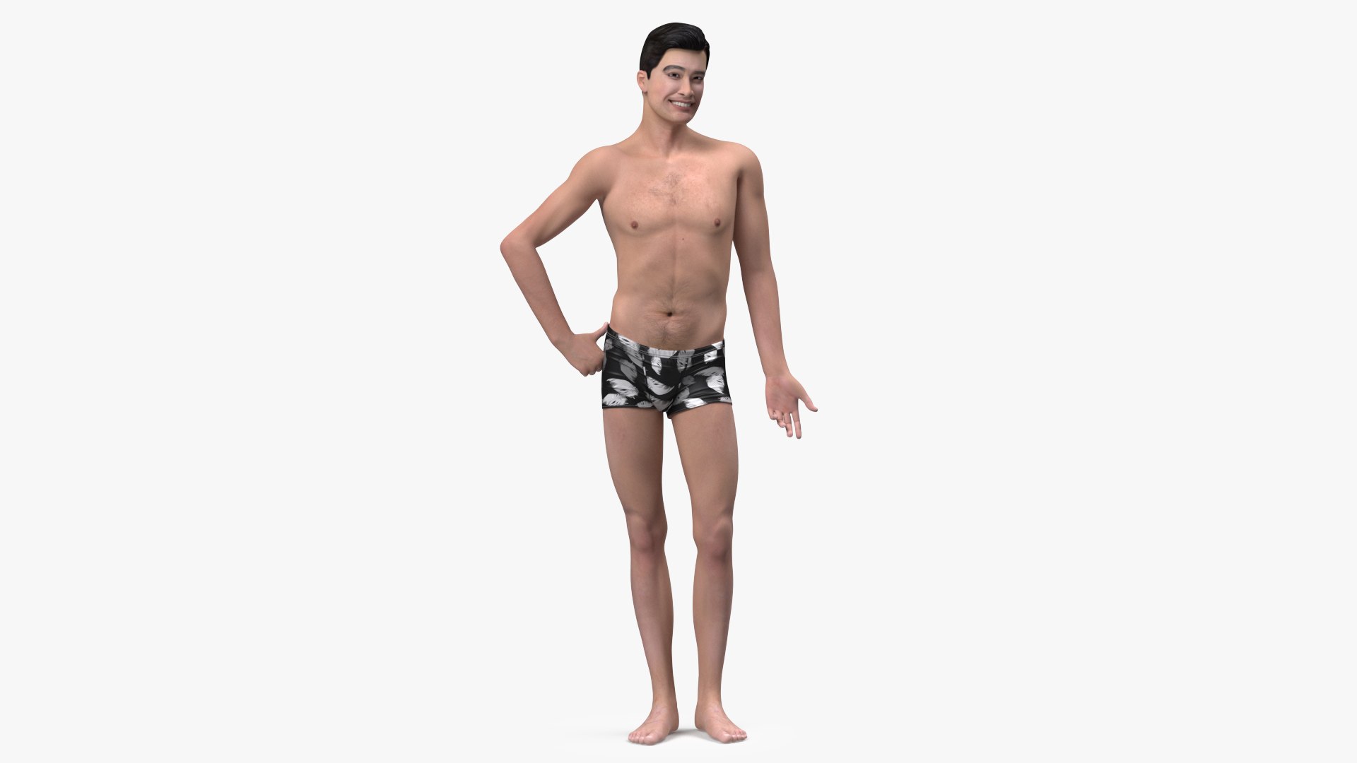 Asian Man Underwear Smiling 3D model preview
