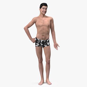 Asian Man Underwear Smiling 3D model