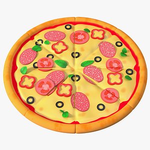 Cartoon Pizza Whole Sliced model