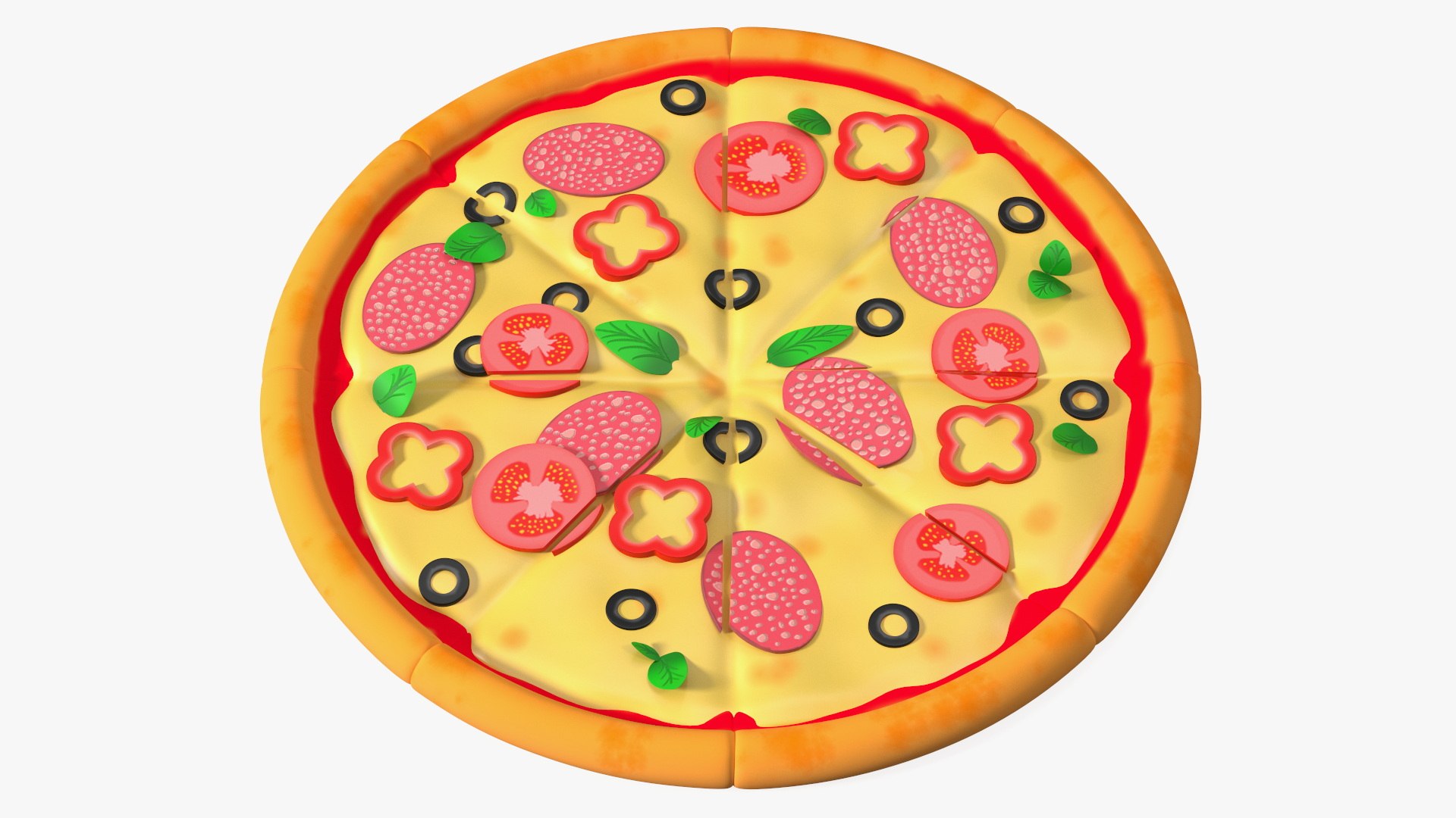 Cartoon Pizza Whole Sliced 3D model preview
