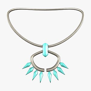 3D Fashionable Tribal Gold Rings Turquaz Topaz Diamonds Necklace model