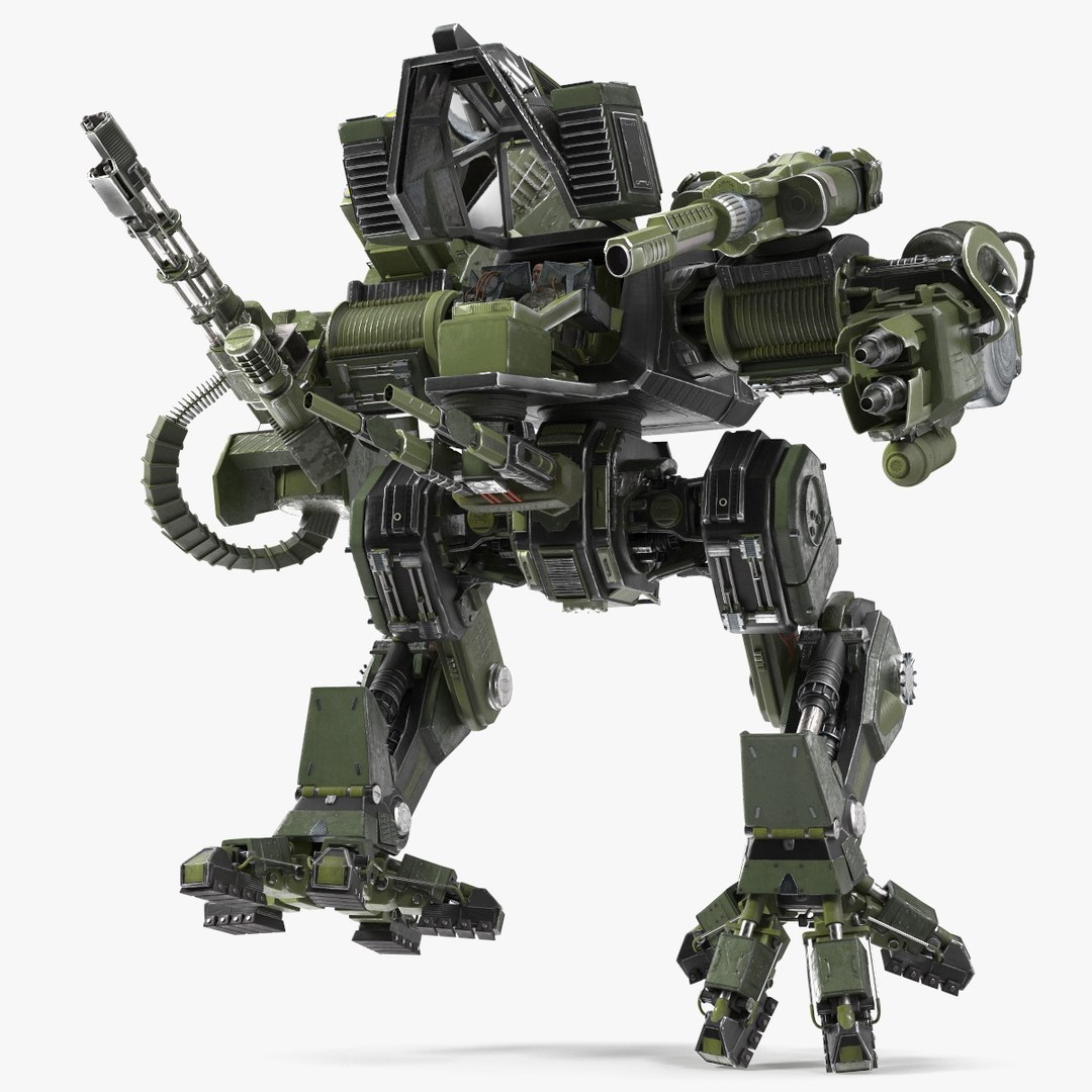 Giant Walking Robot Green Rigged 3D model preview