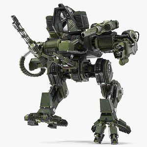 Giant Walking Robot Green Rigged 3D model