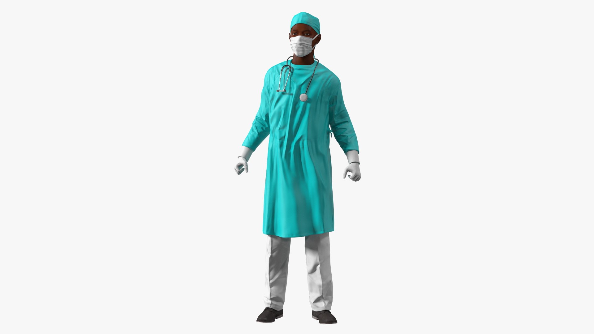 African Black Male Doctor in Face Mask Rigged 3D model preview