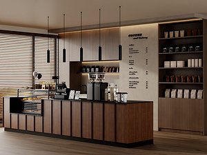 Modern Coffee Shop and Bakery Counter Interior 3D