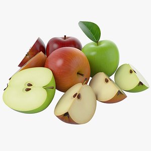 Cartoon Apple Sliced and Chopped Set 3D model
