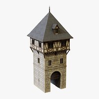 Medieval Gate Tower with Portcullis - Low Poly Game Ready with LODs
