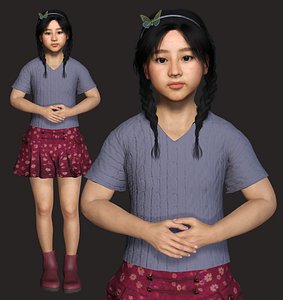 3D Realistic Asian Little Girl Character - Rigged Game Ready model