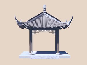 3D Traditional Chinese Square Pavilion