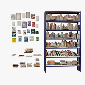 3D library  Bookset  24 books and 10 booksets model