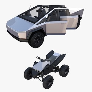 Tesla Cybertruck and Cyberquad Pack with interior