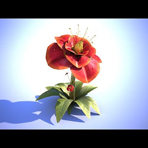 3d red flower