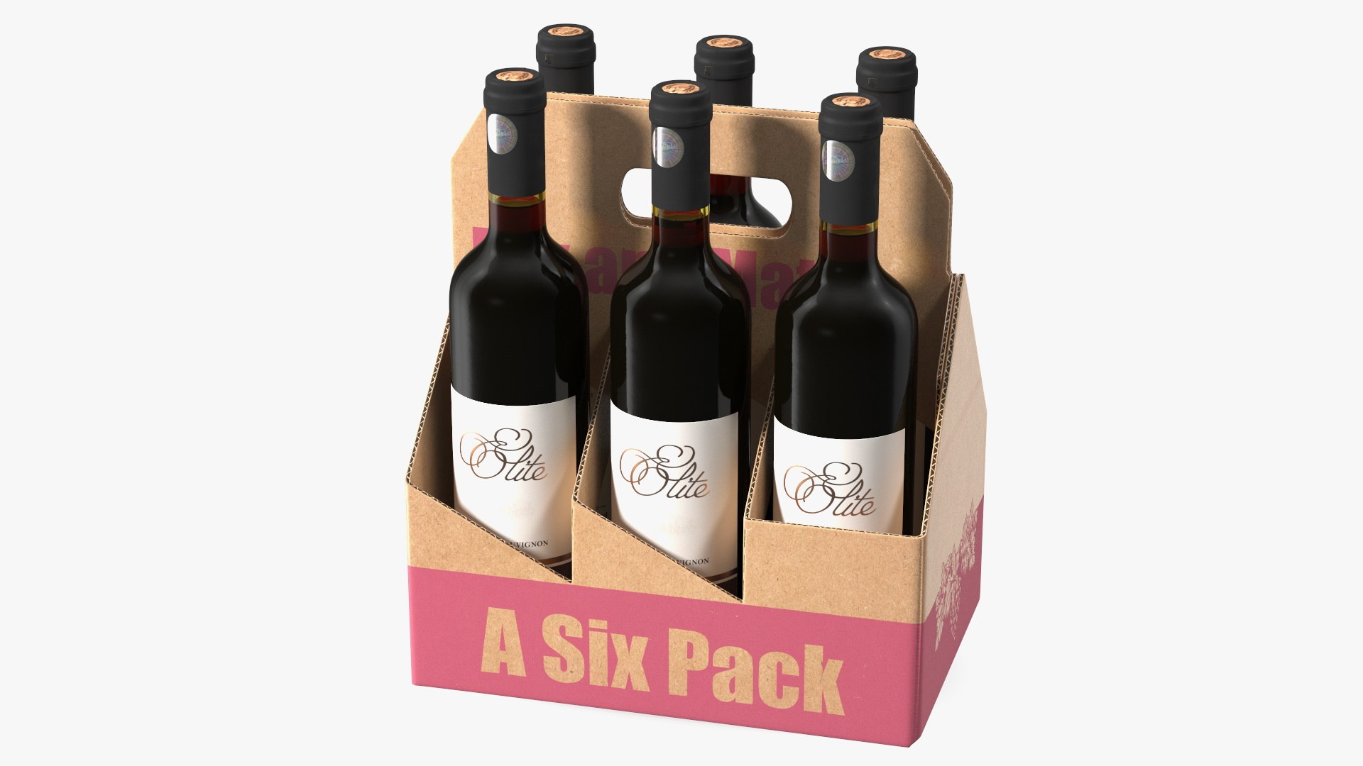 Cardboard Bottle Carrier With Wine 3D model preview