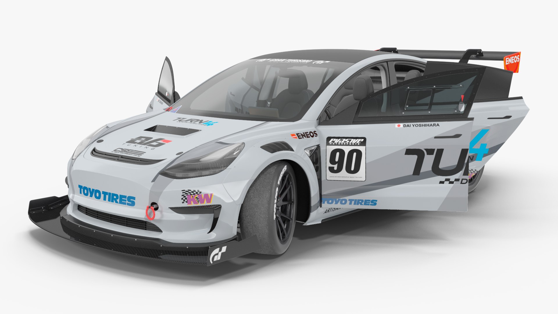 Tesla Model 3 Race Car Rigged for Maya 3D model preview