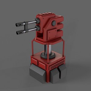 3D PBR Turret Gun 02 Red