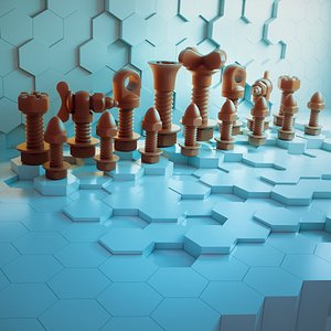 Chess set bolt and screw stylized printable
