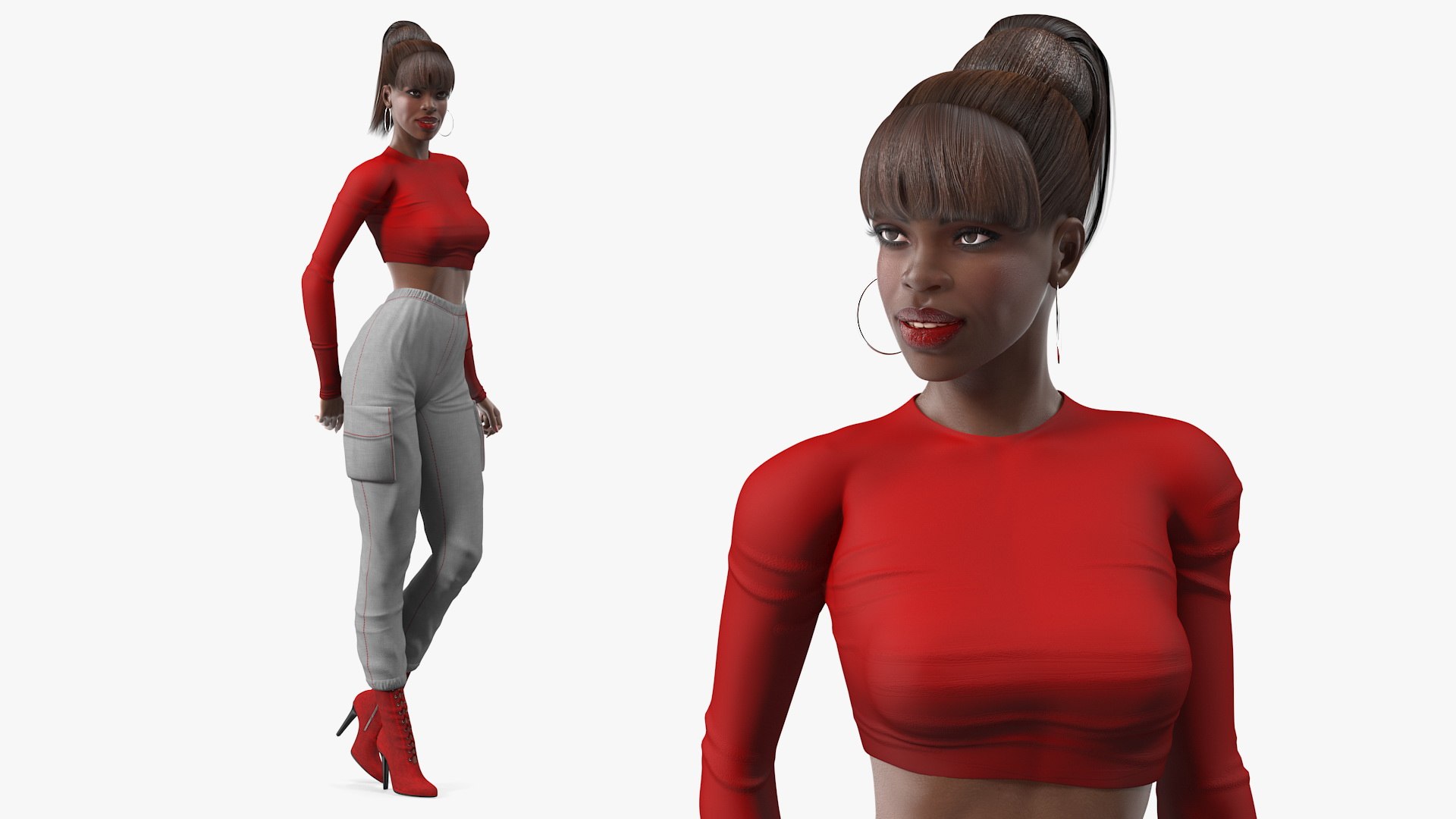 Dark Skin City Style Woman Standing Pose 3D model preview