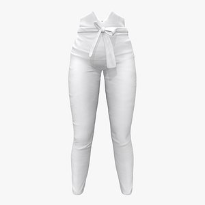Female White High Waist Pants With Bow Tie Belt