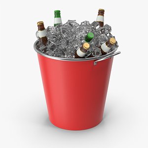 Red Bucket With Beer Bottles 3D model