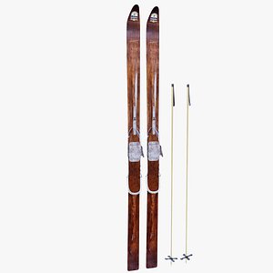 Skis Vintage Retro 3D