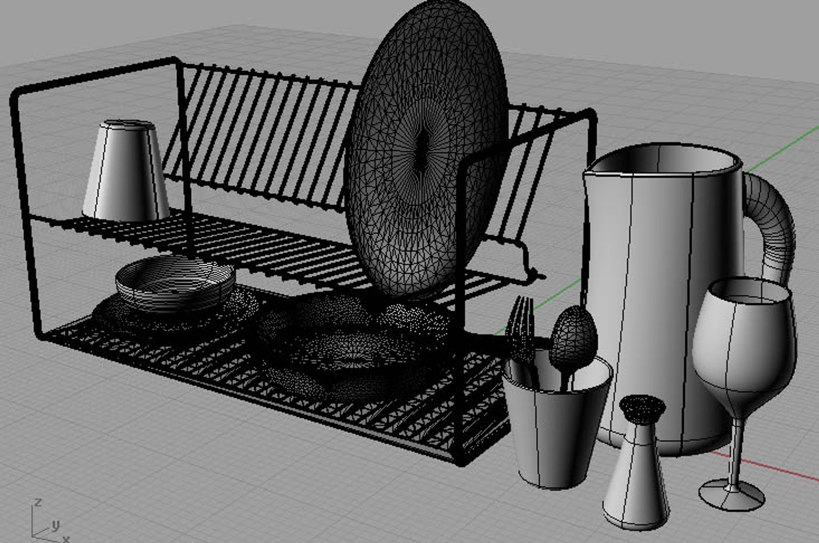 3d Kitchen Dishes Rack Model