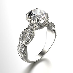 Gold Engagement Ring with Diamond 0078 V1 Set of Sizes 3D