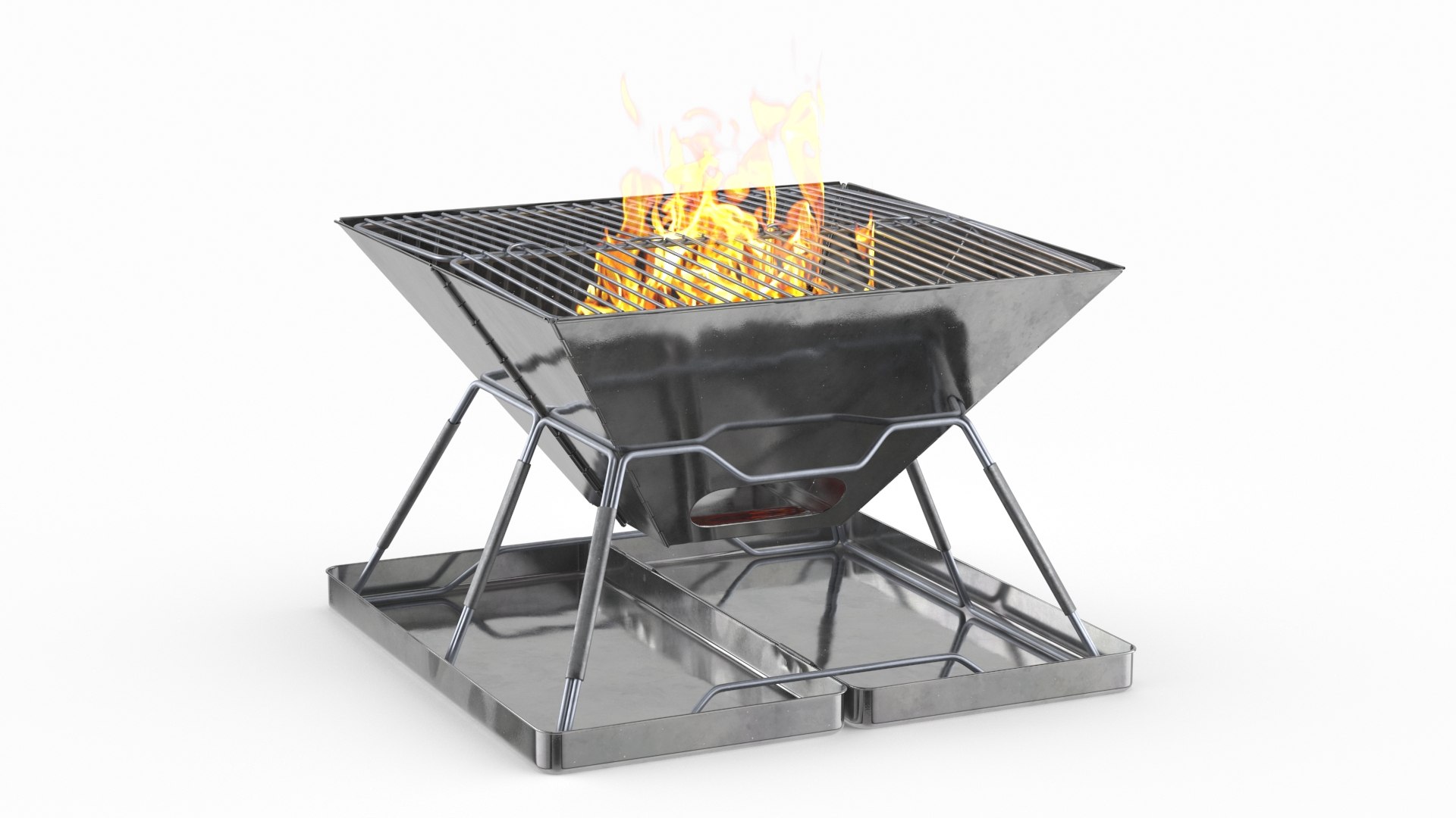 Folding Camping Grill with Fire 3D model preview