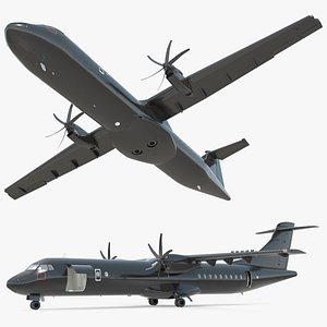 Maritime Patrol Aircraft with Twin Turboprops Black Rigged 3D