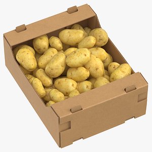 Cardboard Box 03 With Clean Potatoes Full