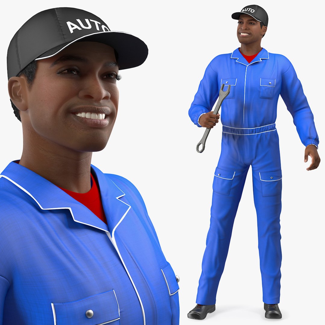 Light Skin Black Auto Mechanic Rigged 3D model preview